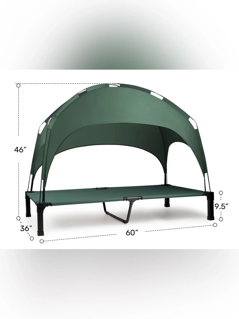 Heeyoo Outdoor Elevated Dog Bed with Removable Canopy, Green, 60 x 36 x 9.5-in